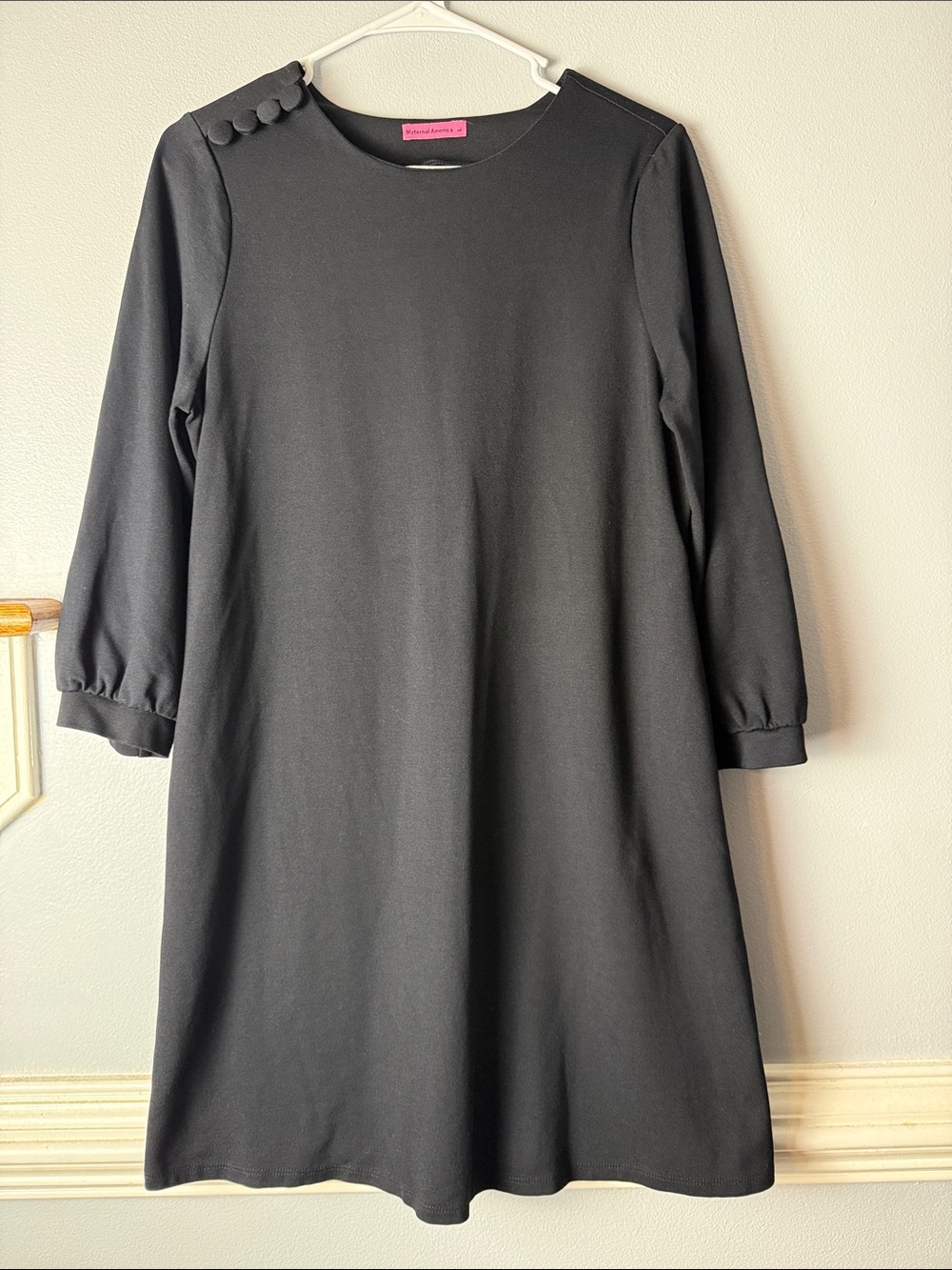 Maternal America Black Long Sleeve A-Line Dress with Button Shoulder